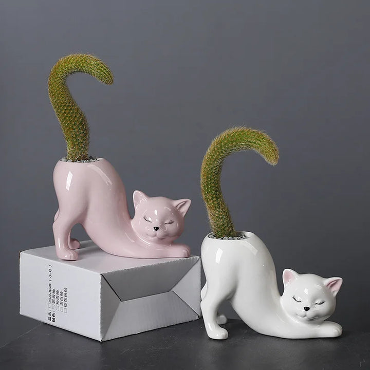 Cute Cat Flower Pot - Glazed Porcelain Succulent Planter | Stornfield