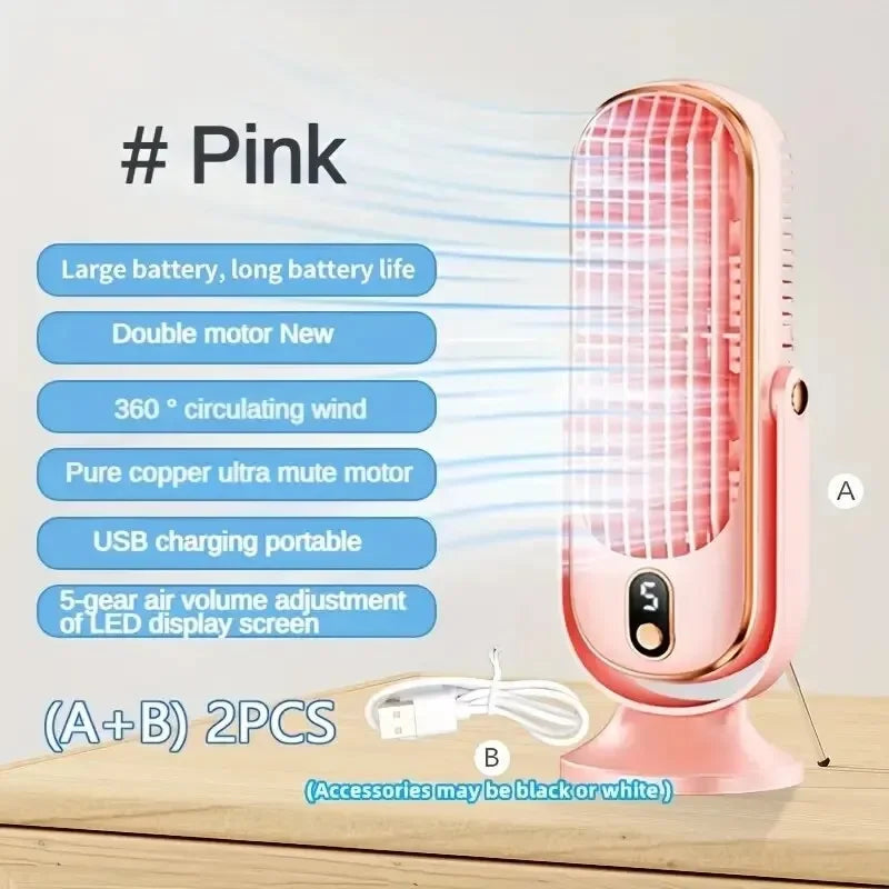 Large Battery Dual Motor Household Small Air Cooler, 5-speed Air Cooling Fan 720 ° Surround Air Blower, Portable USB Fan | Stornfield
