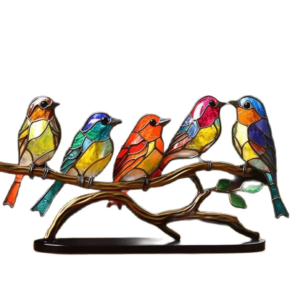 ElegantAviary | Colorful Birds on Branches Stornfield Desktop Ornaments