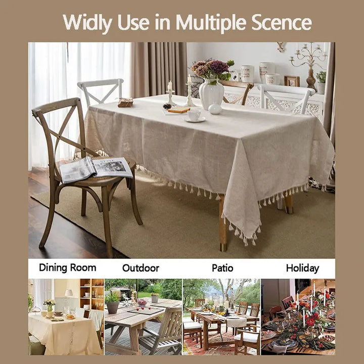 Stornfield | 2023 Cotton Linen Tassel Tablecloth, Rectangle Dining Tablecloth, Coffee Tea Table Cloths, Wedding Easter Decoration
