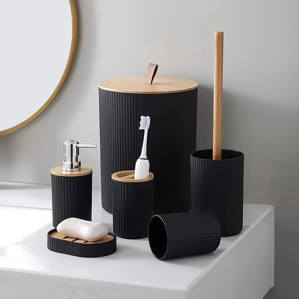 6-piece bathroom set with bamboo accents | Stornfield