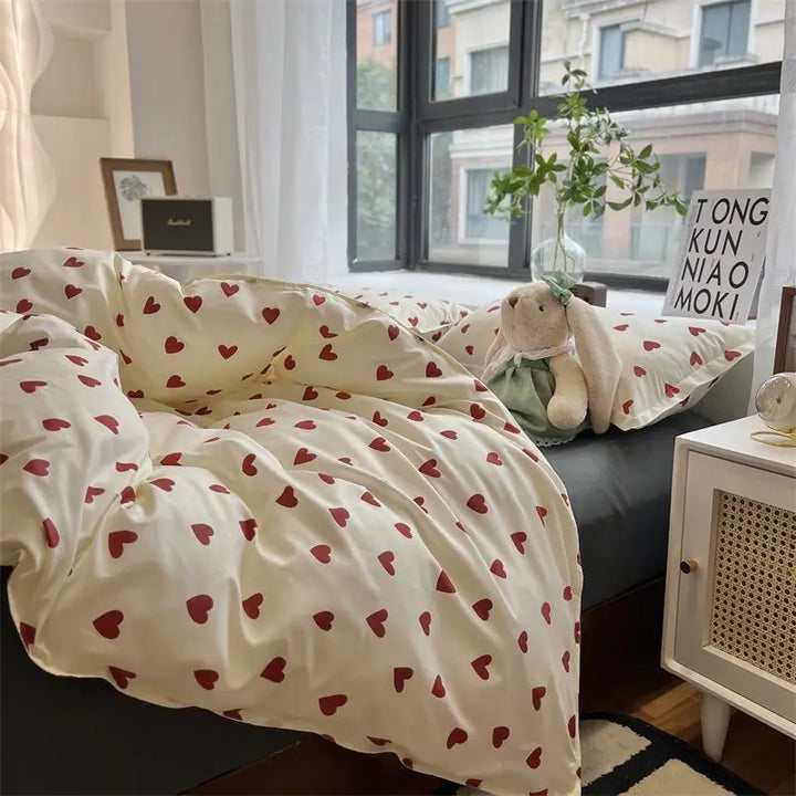 Heart / Cherry Print Bedding Set Duvet Cover Bed Sheets & Pillowcases | Stornfield