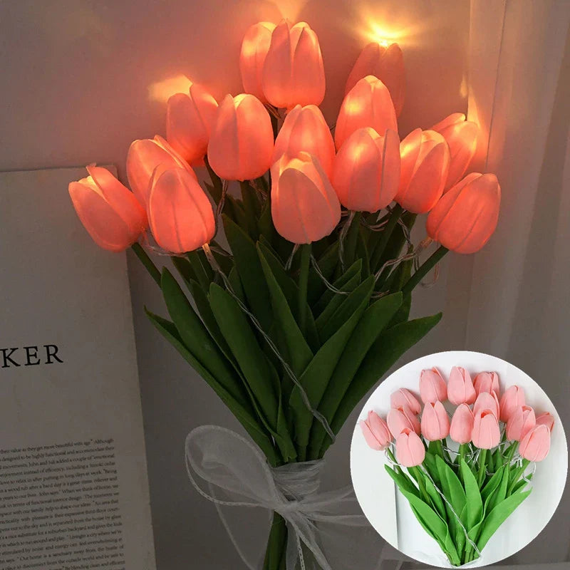 Stornfield | LED Lamp with Artificial Tulip Bouquet Perfect for Gifts or as Home Decorations for Wedding Parties