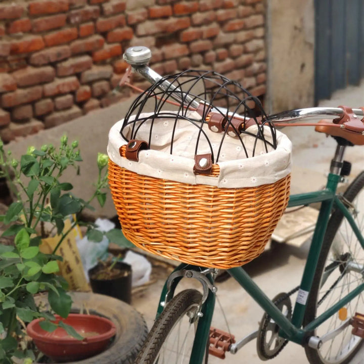 Stornfield | PawRide | Front-Mounted Wicker Dog Bike Basket – Safe, Stylish & Weatherproof