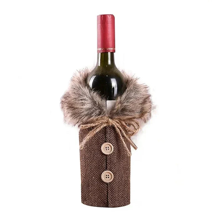 Christmas bottle cover with fur collar – festive cover for wine bottles, gnome decoration for Christmas, perfect as gift wrapping | Stornfield