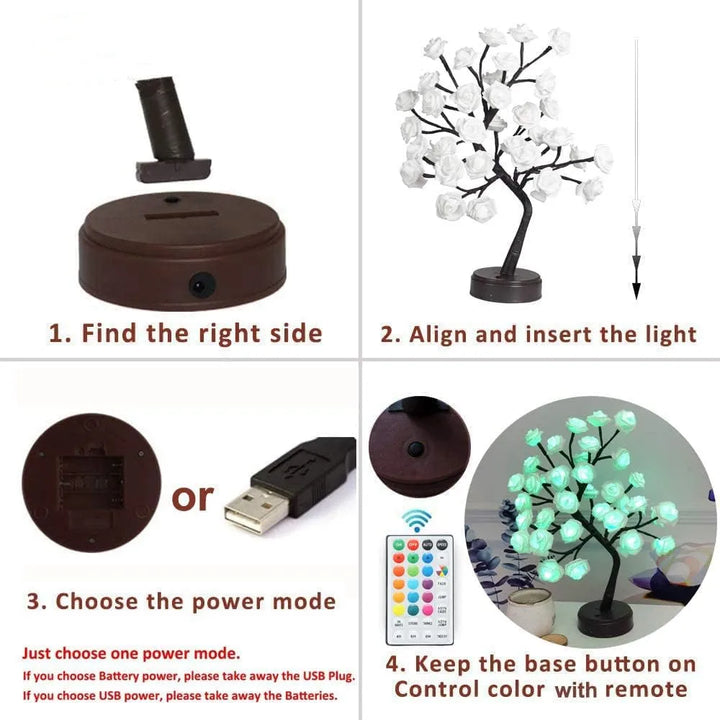 Stornfield | Lumières de Table en Fleurs Roses RGB 24LED USB Batterie Lampe de Fée Lumière de Nuit Décoration de Fête à Domicile Noël Mariage Chambre Cadeau