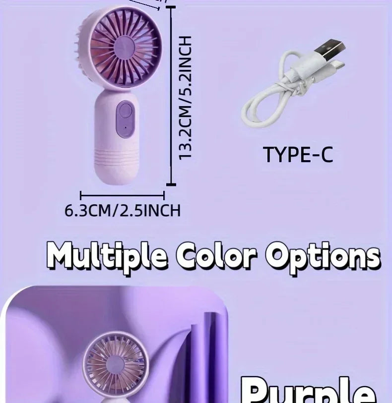 Mini Handheld USB Fan – 3-Speed Strong Wind Portable Desk Fan, Rechargeable for Students, Office, Outdoor, Travel, and Camping | Stornfield