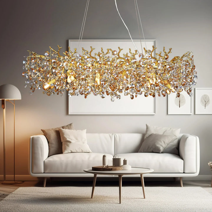 Stornfield | Long Crystal Pendant Light - Dining Room Gold Hanging Light Restaurant Island, Nordic Silver Large LED Pendant Light