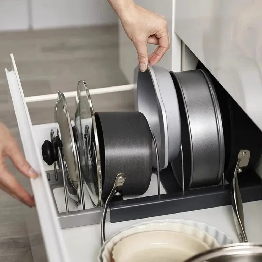 Retractable pot lid holder & pan organizer | Stornfield