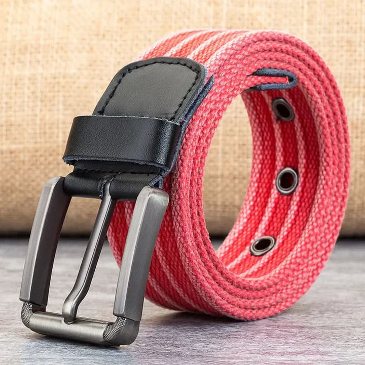 Stornfield | Men’s Canvas Belt – Adjustable Casual Striped Waistband