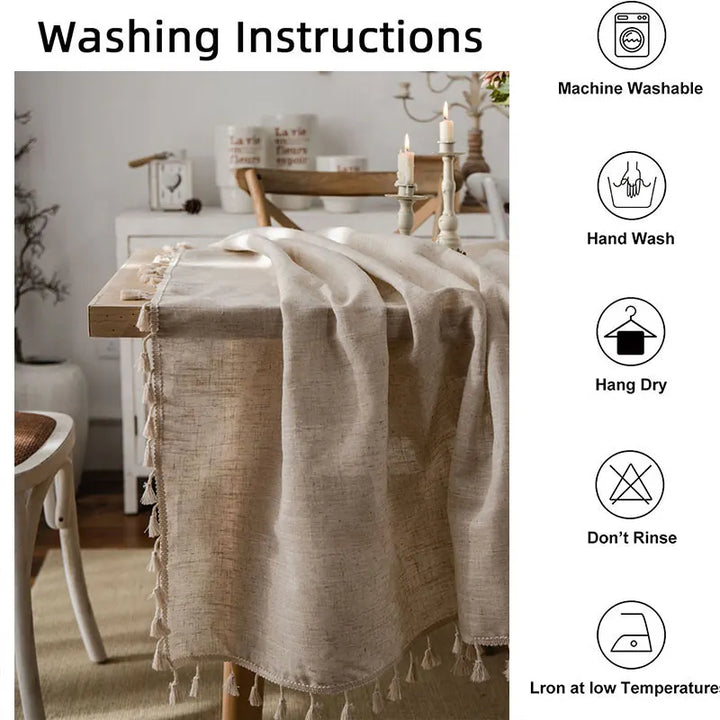 Stornfield | 2023 Cotton Linen Tassel Tablecloth, Rectangle Dining Tablecloth, Coffee Tea Table Cloths, Wedding Easter Decoration