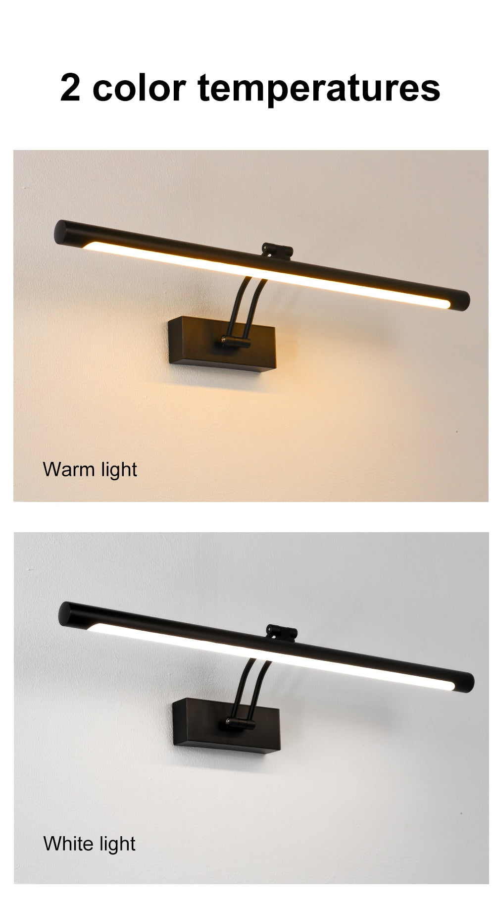 Stornfield | LED Wall Sconce 80-100cm - Modern Black/Silver Wall Lamp for Bathroom, Indoor Mounted Picture Light