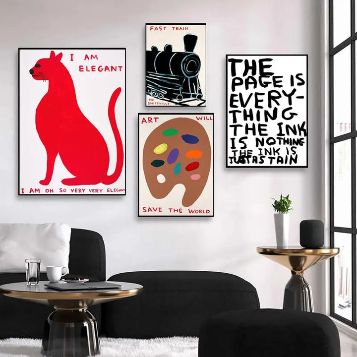 Stornfield | David Shrigley Rabbit Cat Wine Biscuit Train Wall Art Abstract Prints Canvas Painting Nordic Poster Pictures Living Room Decor