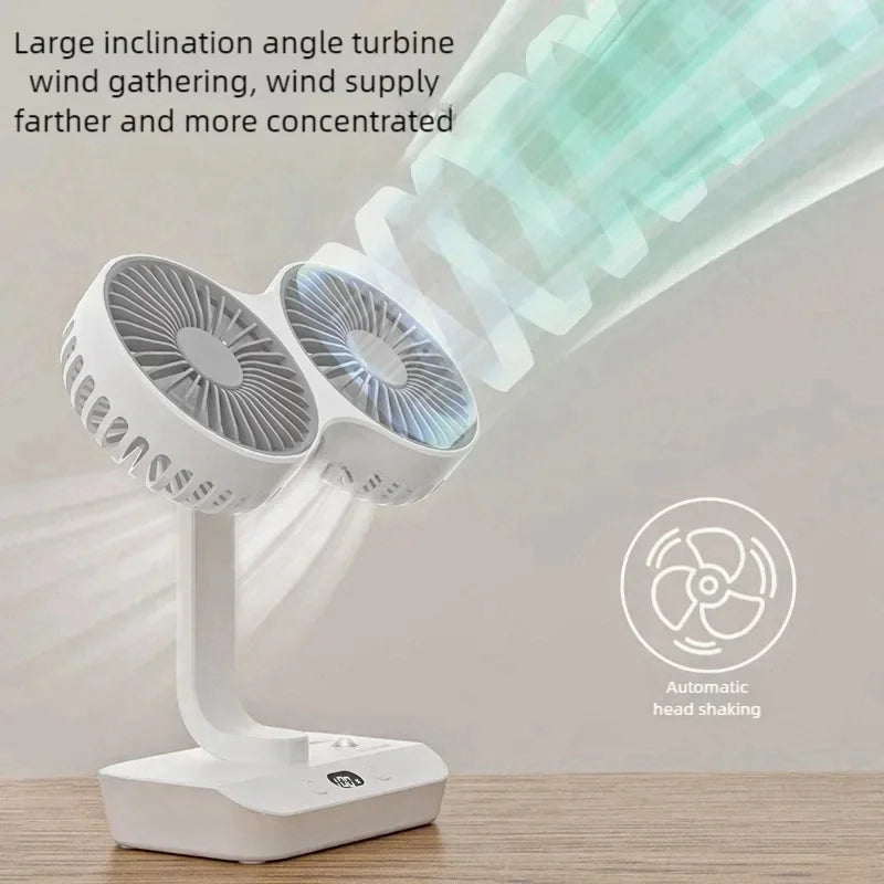 Adjustable Double-Head Portable Table Fan Night Lamp | Stornfield