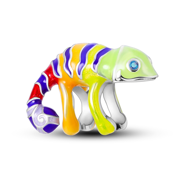 Stornfield | 925 Sterling Silver Charms, Leopard Gold Beads, Colorful Chameleon Rhino Lion Beetle Cat Pendant Compatible with Original Pandora Bracelet Jewelry