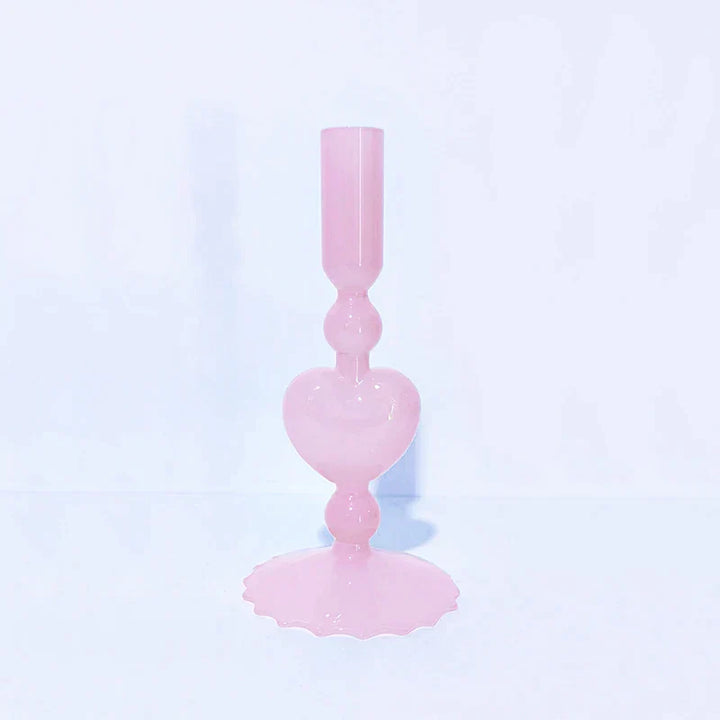 Stornfield | Retro Red Heart Candlestick Glass Candle Holder Wedding Table Decoration Home Party Glass Vase Decor
