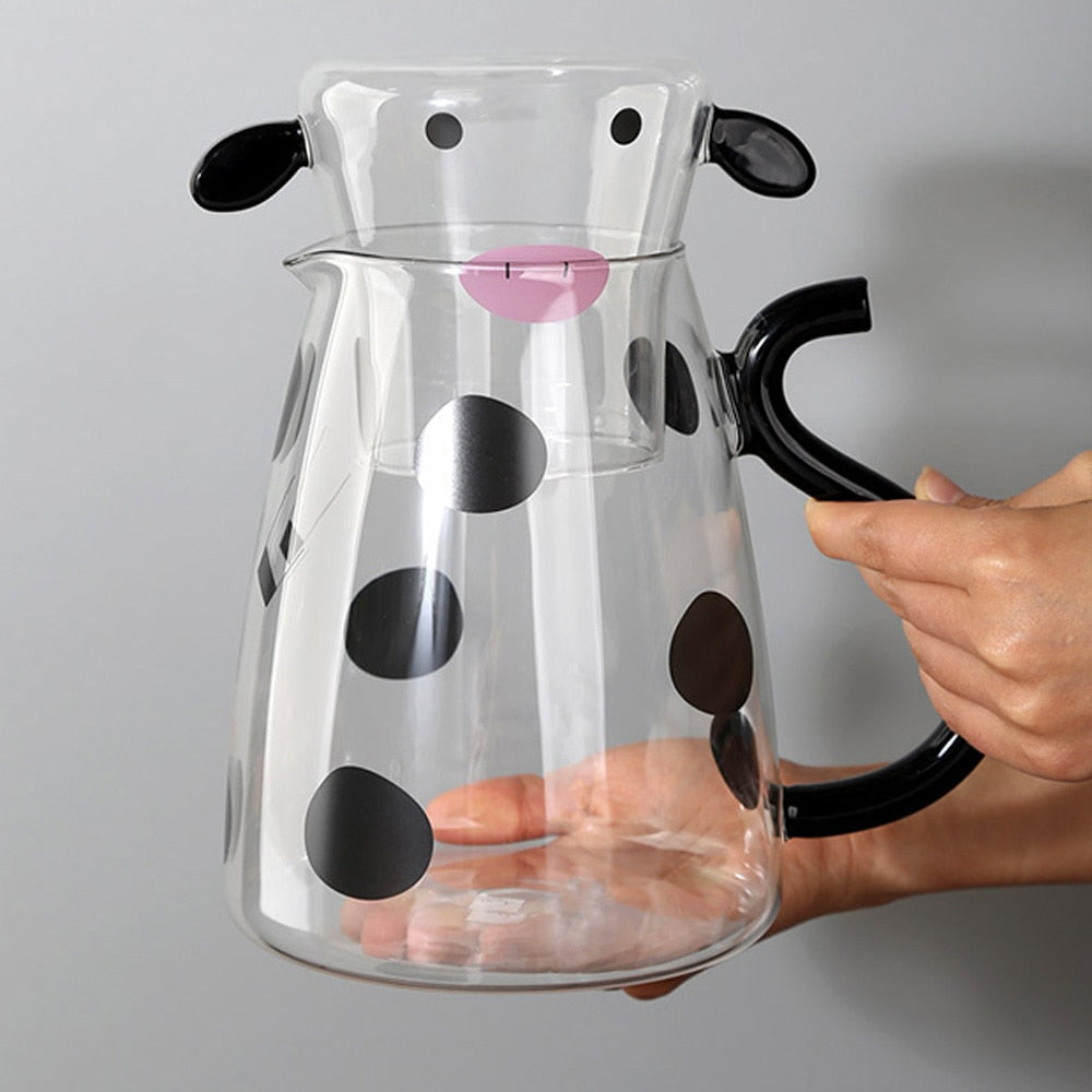 Cute cow glass jug with cup | Stornfield