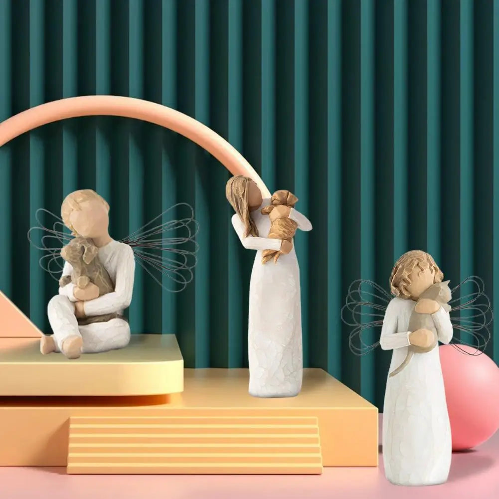 Stornfield | Resin figurine, characters, family figures, sculpture, figures for home decoration, table decoration, living room, angel, embrace, dog, father, child