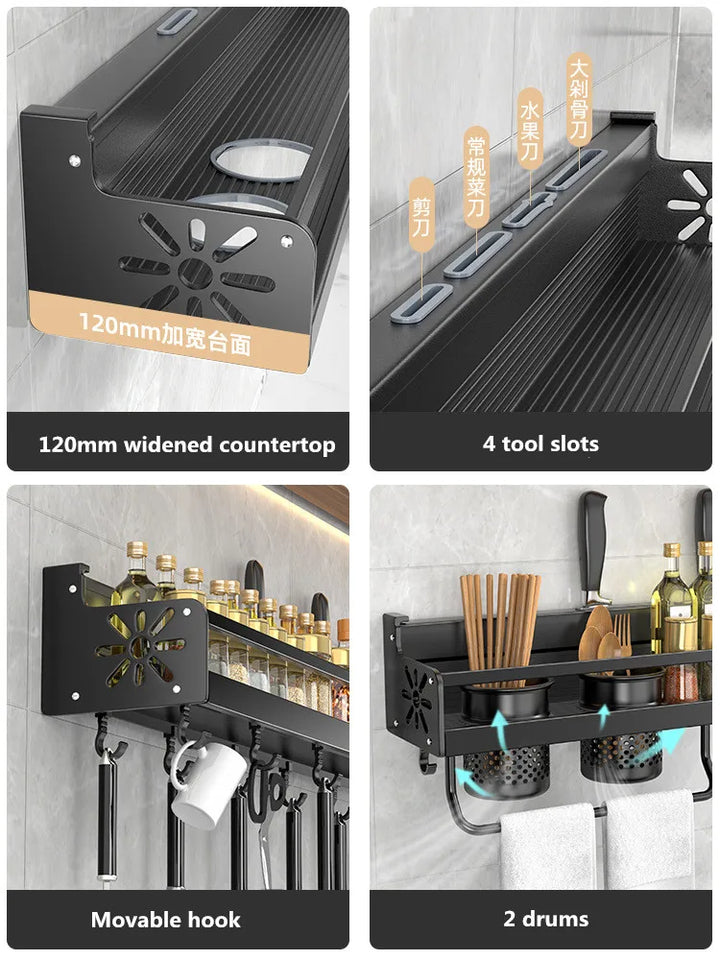 Kitchen wall shelf made of metal – Self-adhesive & screwable | Non-slip wave pattern | Mounting accessories included Stornfield