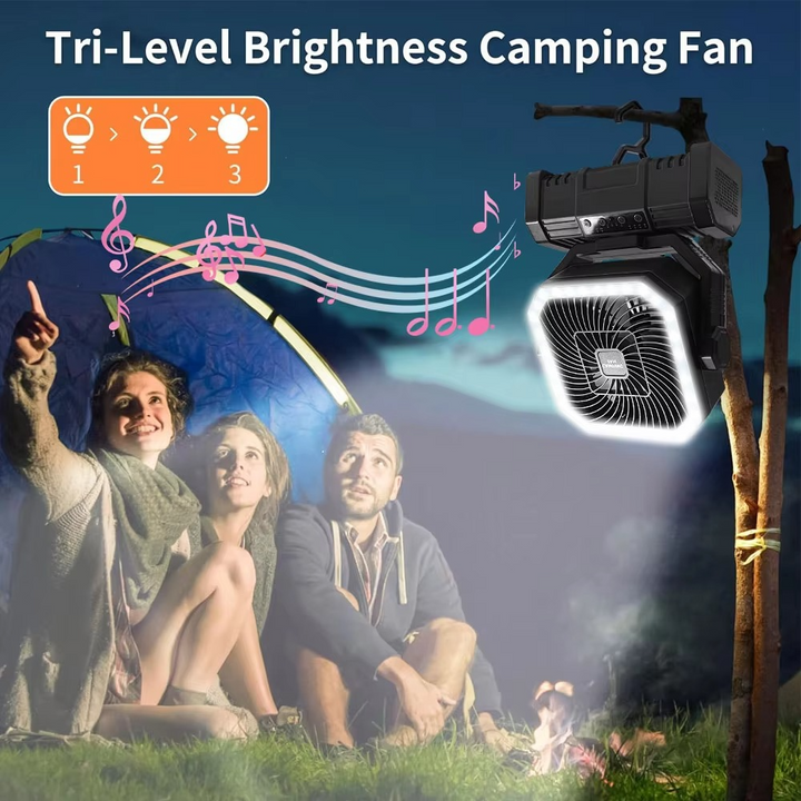 Rechargeable Camping Fan with 20000mAh Battery, 4 Speeds and LED Lantern | Stornfield