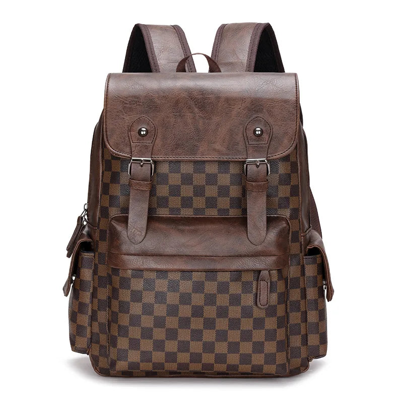 Stornfield | Versatile Trendy Plaid Business Backpack for Men Large Capacity Luxury Brand Design PU Leather Backpack Men's School Backpack