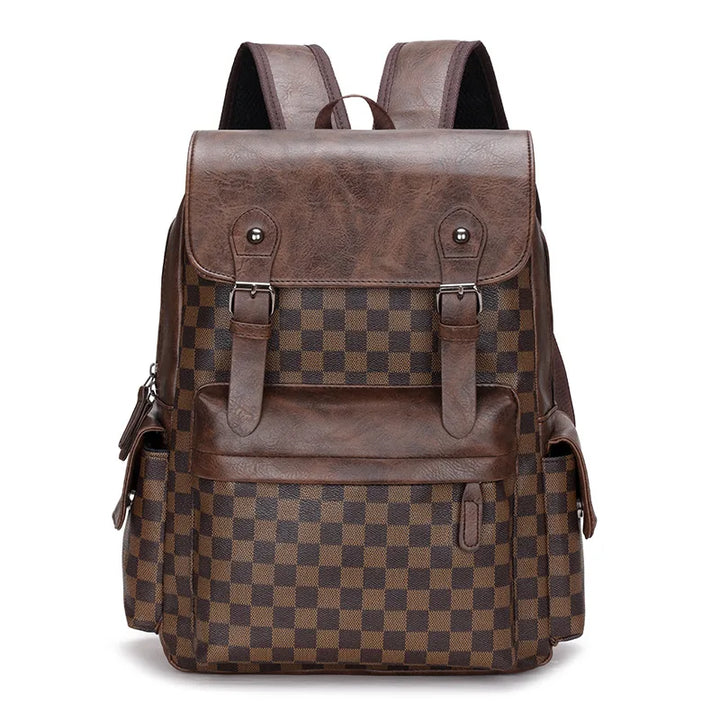 Stornfield | Versatile Trendy Plaid Business Backpack for Men Large Capacity Luxury Brand Design PU Leather Backpack Men's School Backpack