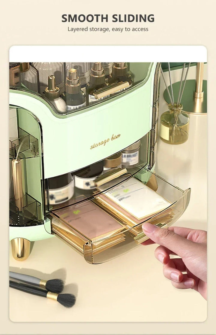 Luxury Transparent Makeup Organizer with Rotating Doors and Drawers | Stornfield
