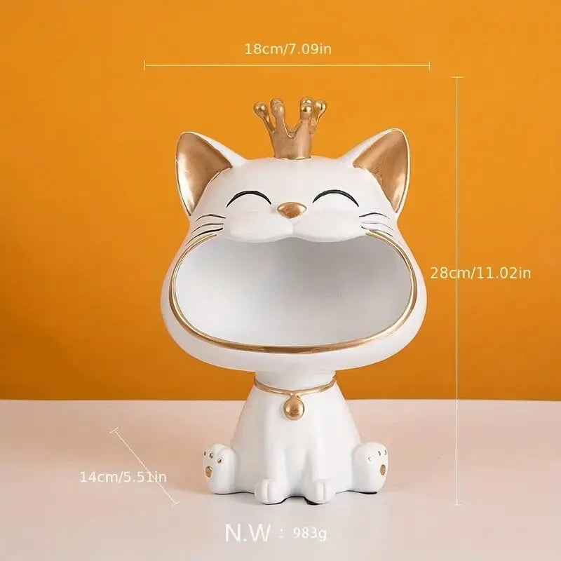 Stornfield | Fortune Crown Big Mouth Cat Entrance Key Holder Decorative Ornament, Light Luxury Housewarming Gift Sculpture