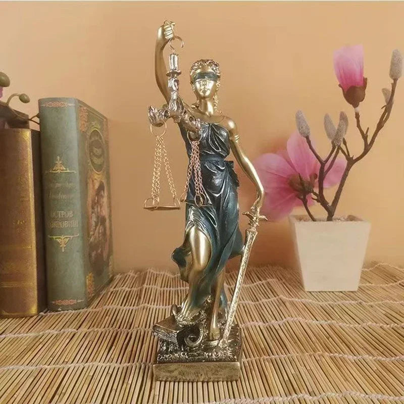 Stornfield | ERMAKOVA Antique Bronze European Statue of the Greek Goddess of Justice Resin Sculpture Fair Angels Ornaments Desktop Decoration Home Gift