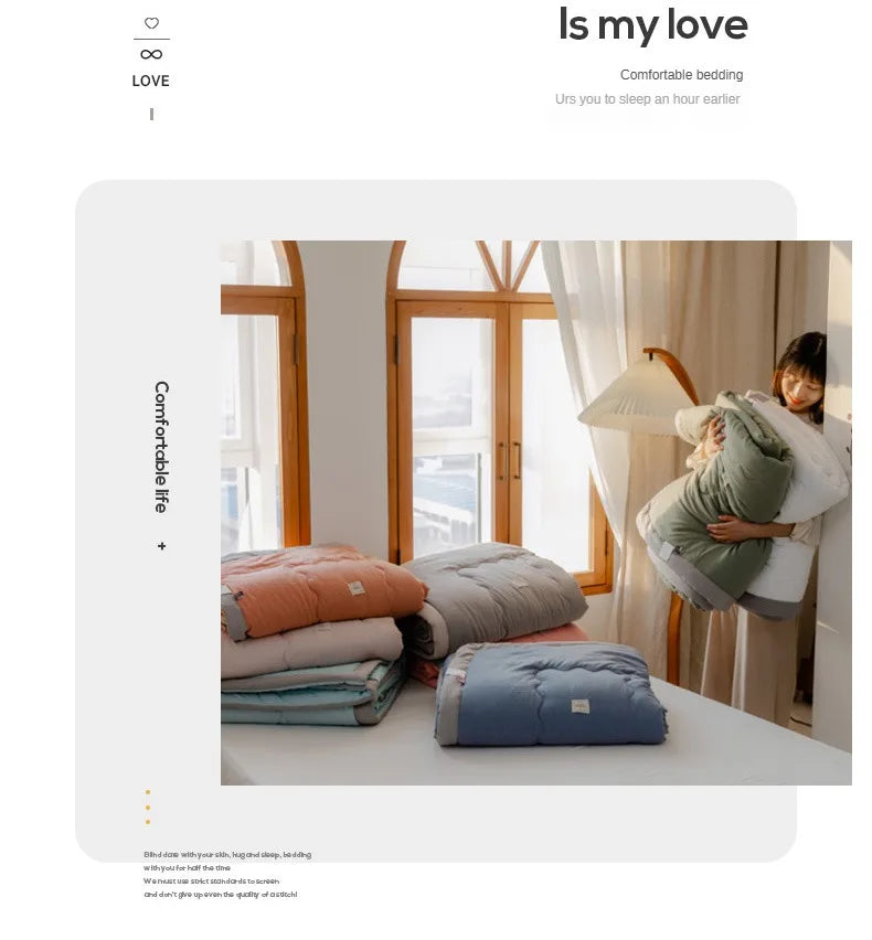 2024 Japanese Cotton-Polyester Summer Quilt – Lightweight, Washable, Skin-Friendly Solid Color Quilt | Stornfield