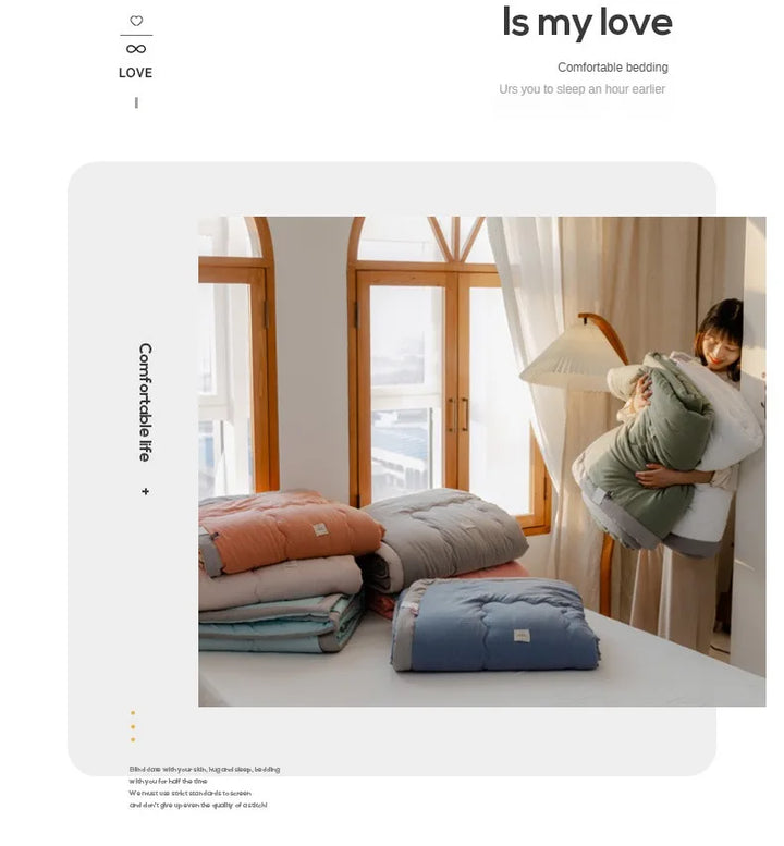 2024 Japanese Cotton-Polyester Summer Quilt – Lightweight, Washable, Skin-Friendly Solid Color Quilt | Stornfield
