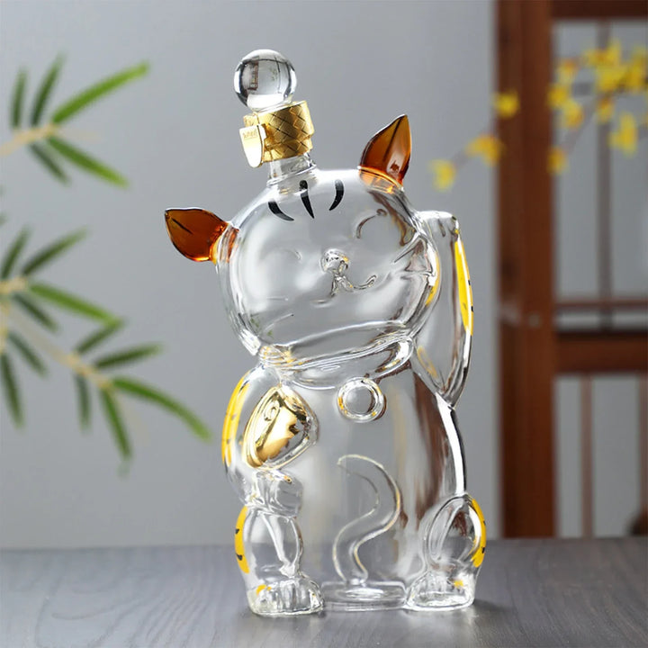 Stornfield | Cat Shaped Glass Decanter with Glass Stand and Stopper, Dishware Bottle, Dispenser, Carafe 1000ml for Dinner Party Decoration, Gift