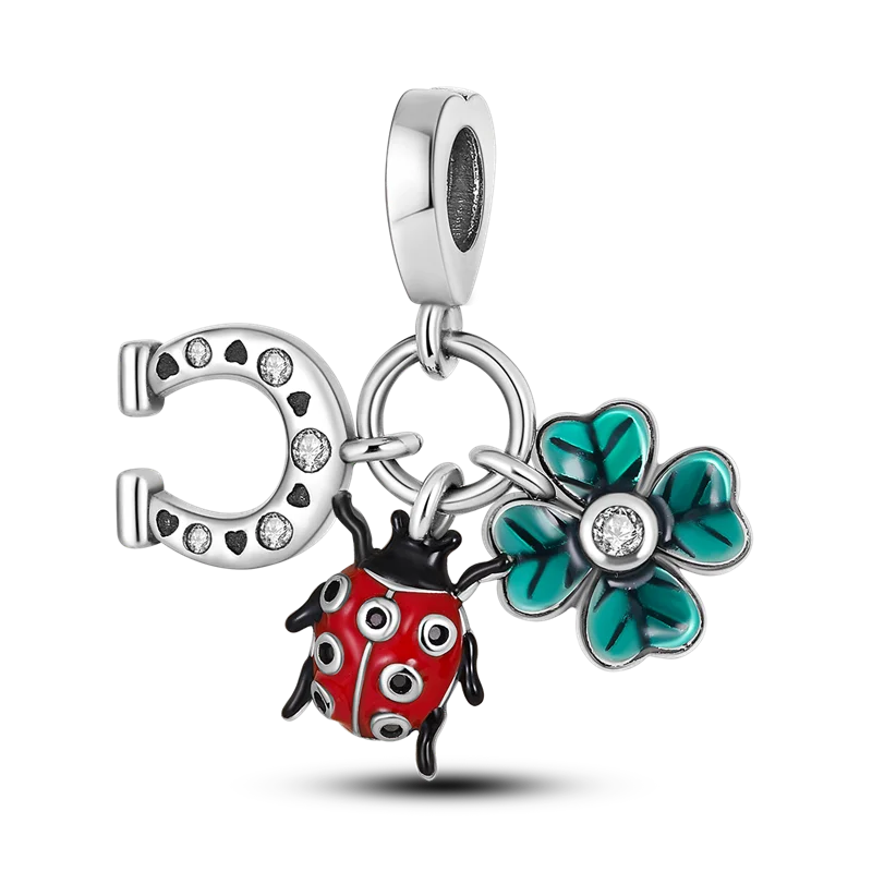 Stornfield | 925 Sterling Silver Charms, Leopard Gold Beads, Colorful Chameleon Rhino Lion Beetle Cat Pendant Compatible with Original Pandora Bracelet Jewelry