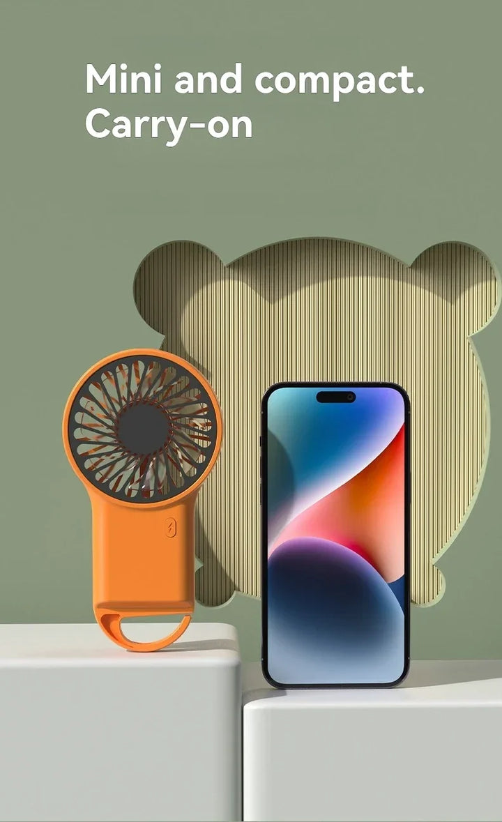 New Foldable USB Rechargeable Mini Fan | Handheld Desktop Fan with Cartoon Design & Hook for Outdoor, Home & Office Use | Stornfield