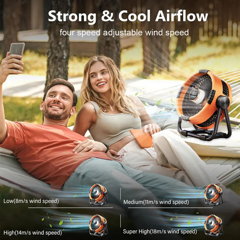 Camping Fan with 20,000mAh Battery, LED Light & Remote Control – WindMate | Stornfield