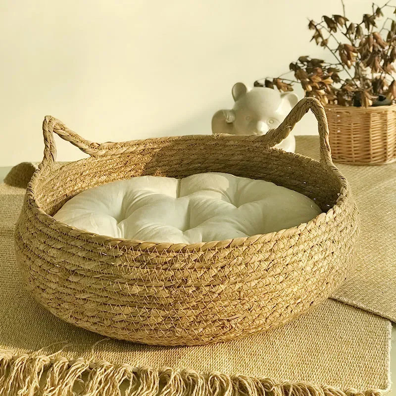 Rattan cat bed handwoven & washable Stornfield
