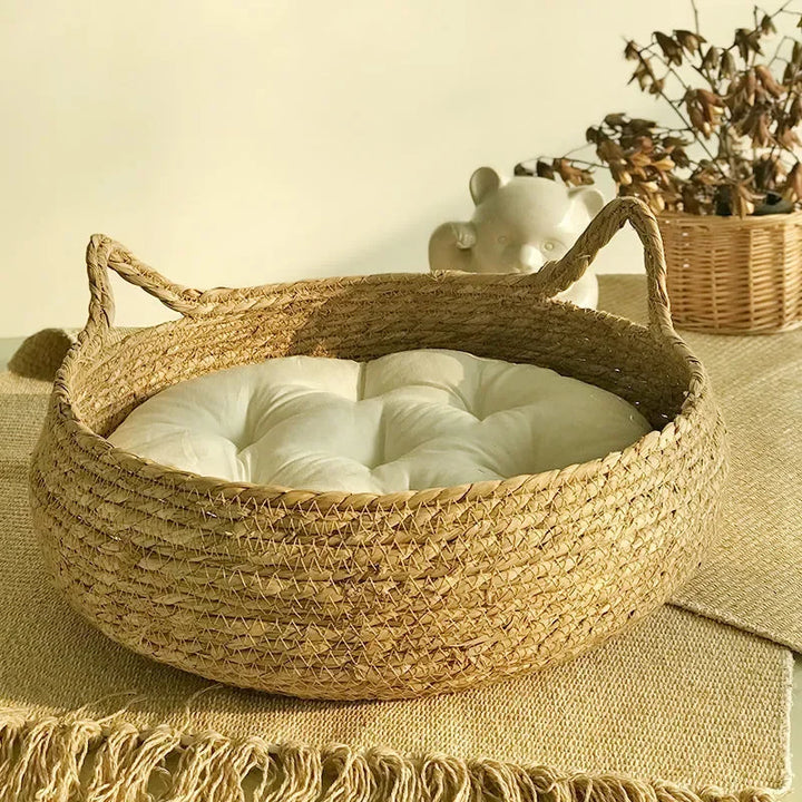 Rattan cat bed handwoven & washable Stornfield