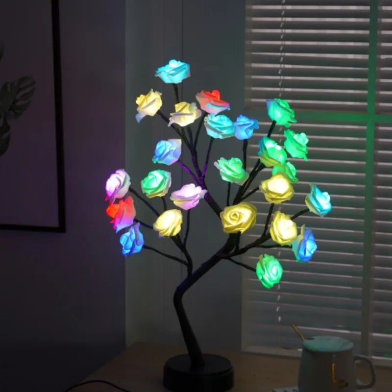 Stornfield | Lumières de Table en Fleurs Roses RGB 24LED USB Batterie Lampe de Fée Lumière de Nuit Décoration de Fête à Domicile Noël Mariage Chambre Cadeau