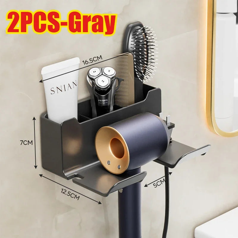 Multifunctional hair dryer holder – wall-mounted | no drilling | with plug storage | ABS plastic Stornfield