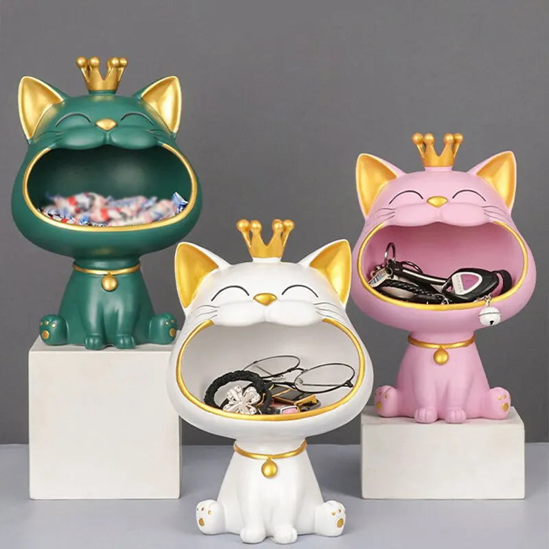 Stornfield | Fortune Crown Big Mouth Cat Entrance Key Holder Decorative Ornament, Light Luxury Housewarming Gift Sculpture