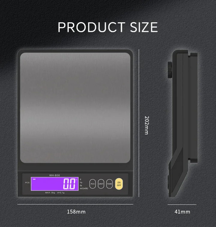Stornfield | 5 kg/0.1 g and 10 kg/1 g digital electronic kitchen scale, LCD display, fully waterproof stainless steel weighing tool for baking
