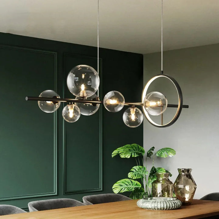 Stornfield | Modern Creative Metallic Chandelier: 7/10 Clear Glass Bubbles, Long Round Design with G9 Lamp