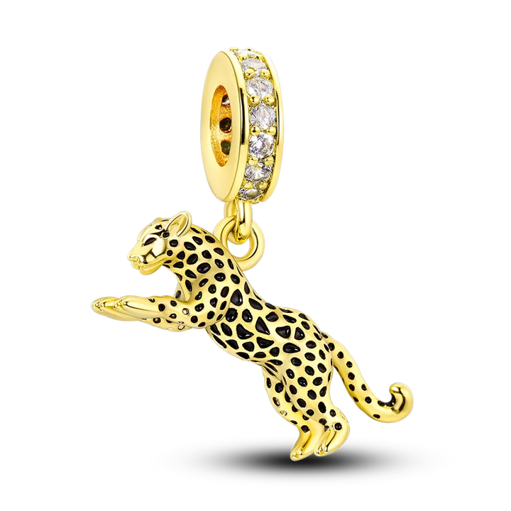 Stornfield | 925 Sterling Silver Charms, Leopard Gold Beads, Colorful Chameleon Rhino Lion Beetle Cat Pendant Compatible with Original Pandora Bracelet Jewelry
