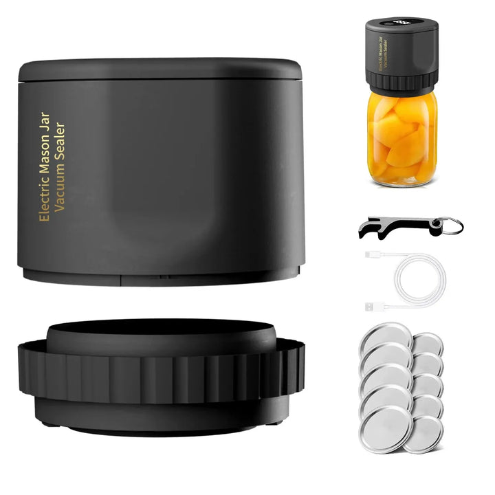 Stornfield | Ensemble de mise sous vide de bocaux en verre électrique - Scelleuse sans fil pour bocaux Mason à large ouverture et réguliers - Idéal pour le stockage des aliments