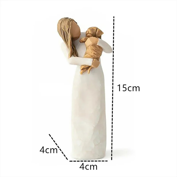 Stornfield | Resin figurine, characters, family figures, sculpture, figures for home decoration, table decoration, living room, angel, embrace, dog, father, child