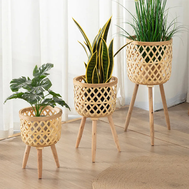 Stornfield | Hand-Woven Bamboo Flower Pot with Stand, Flower Display, Storage Rack, DIY Storage, Kids' Plant Pots, Home Decor