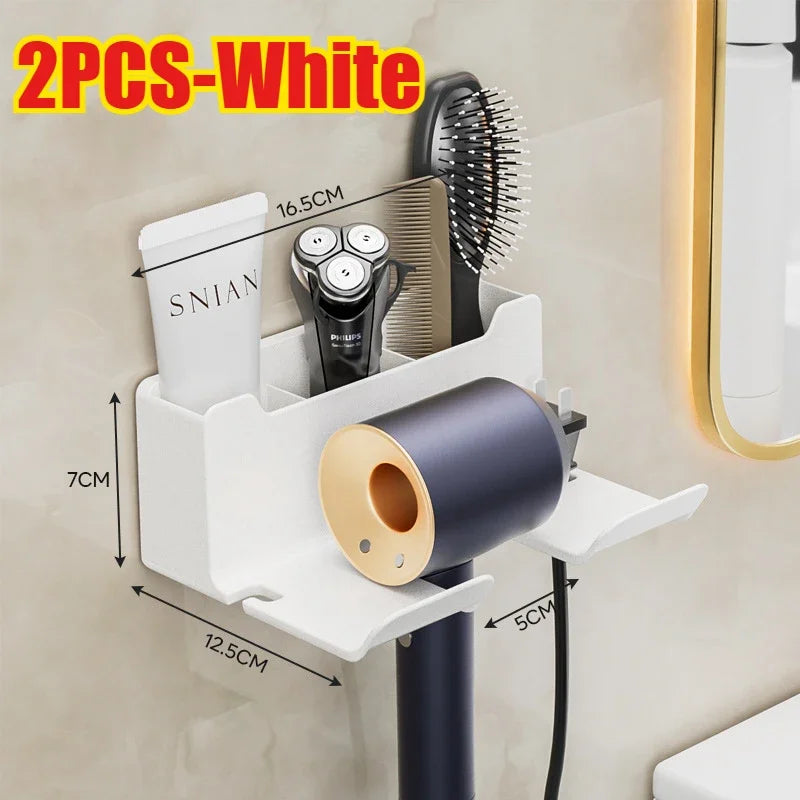 Multifunctional hair dryer holder – wall-mounted | no drilling | with plug storage | ABS plastic Stornfield