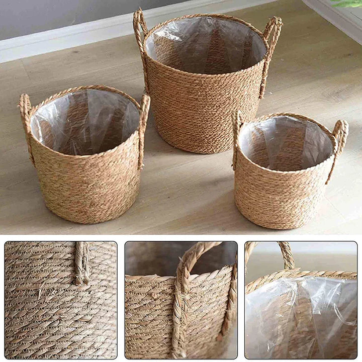 Stornfield | Nordic Extra Large Straw Pouch Flower Pot Storage Basket Seaweed Green Plant Potted Hand-Woven Flower Basket Floor Indoor Flower Pot
