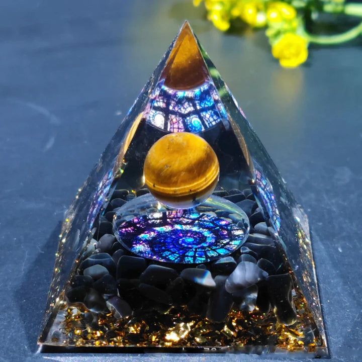Orgonite Pyramid with Amethyst Pendulum – Energy, Protection and Decoration | Stornfield