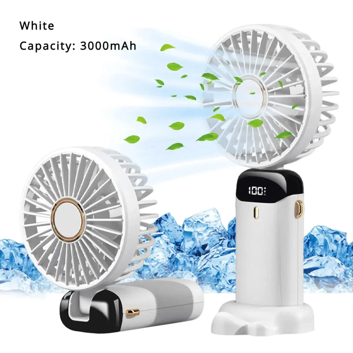 5000mAh Handheld Mini Fan – Wireless USB Rechargeable Portable Fan with Digital Display, Phone Holder, 5-Speed Foldable Neck Hanging Fan | Stornfield